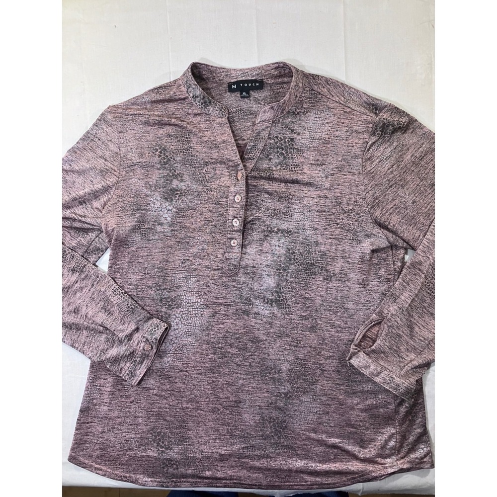 N Touch Women's XL Pink Snake Print Long Sleeve Button Up Henley Top